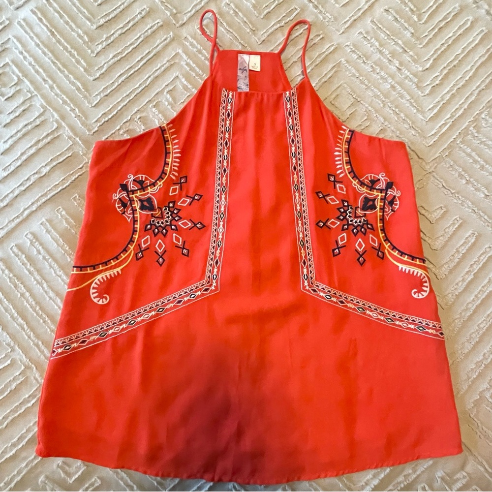 Alya Coral Embroidered High Neck Tank | S